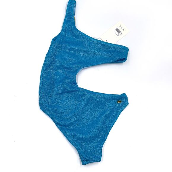 Baobab Tamboril One Piece Swimsuit Juno Blue Glitter One Shoulder Cutout Sz S - Picture 8 of 12